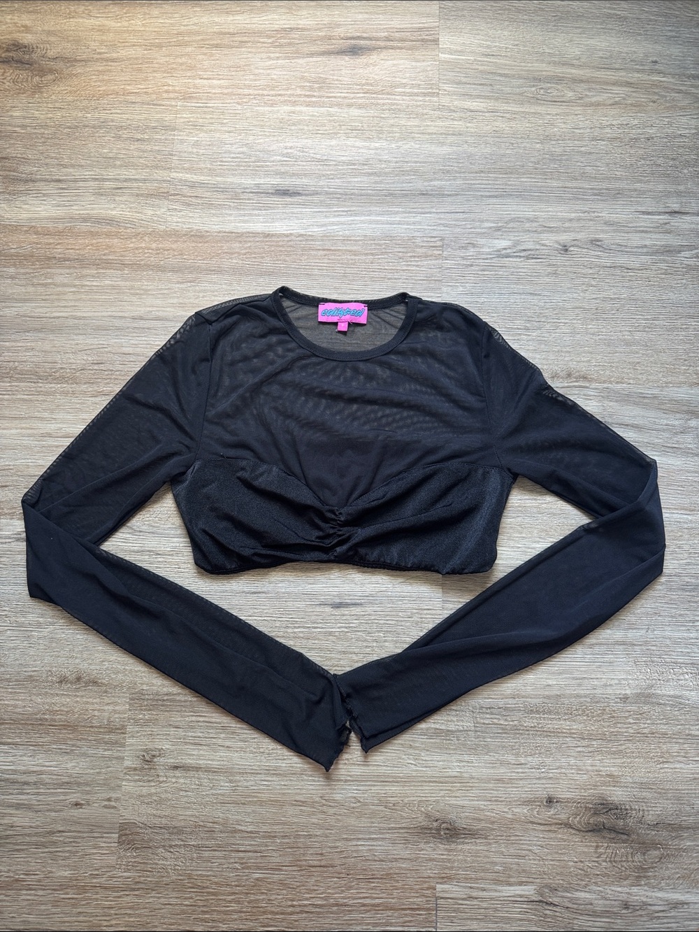 Edikted Black Sheer Long Sleeve Cropped Going Out Top